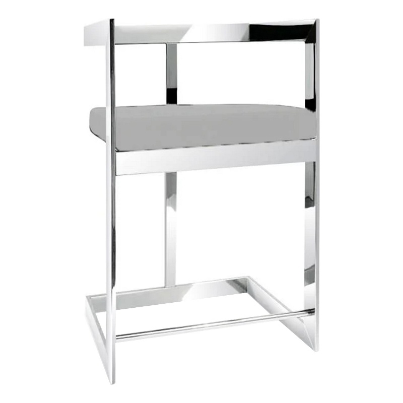 Pemberly Row 26 Inch Counter Stool Chair Low Back Gray Velvet Cantilever Chrome