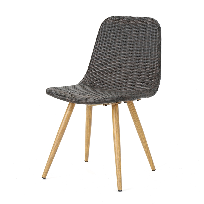 Pemberly Row Side Dining Chair Iron Legs in Dark Gray Wicker Rattan
