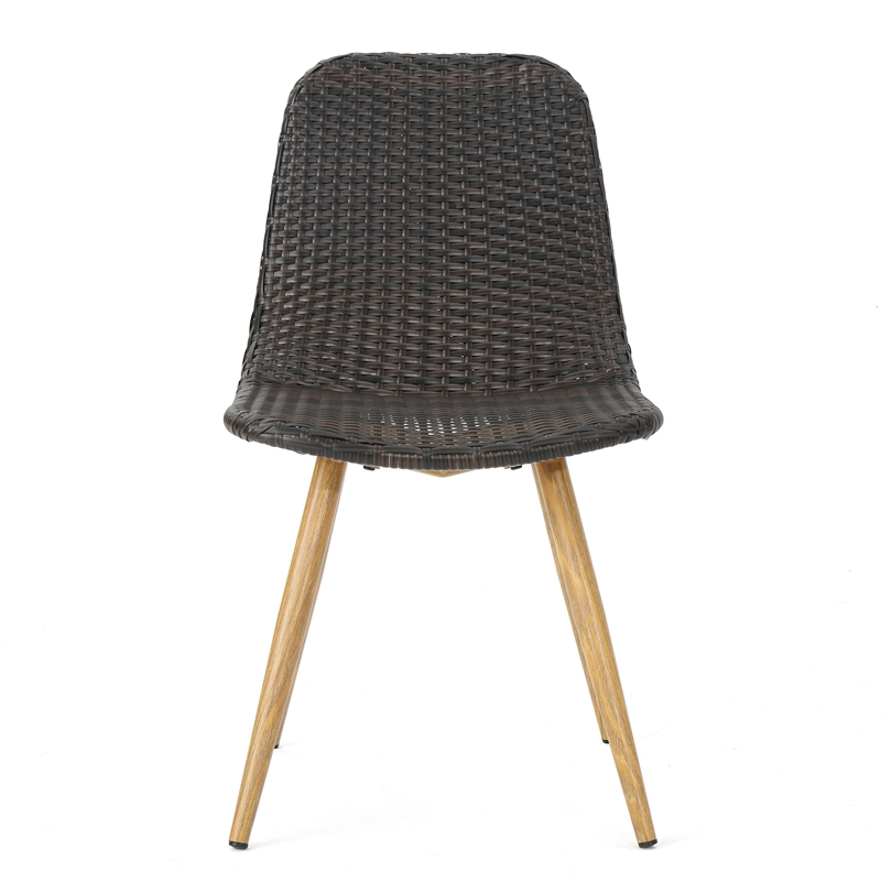 Pemberly Row Side Dining Chair Iron Legs in Dark Gray Wicker Rattan