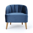 Pemberly Row Accent Chair in Navy Blue Velvet with Curved Backrest Brown Wood