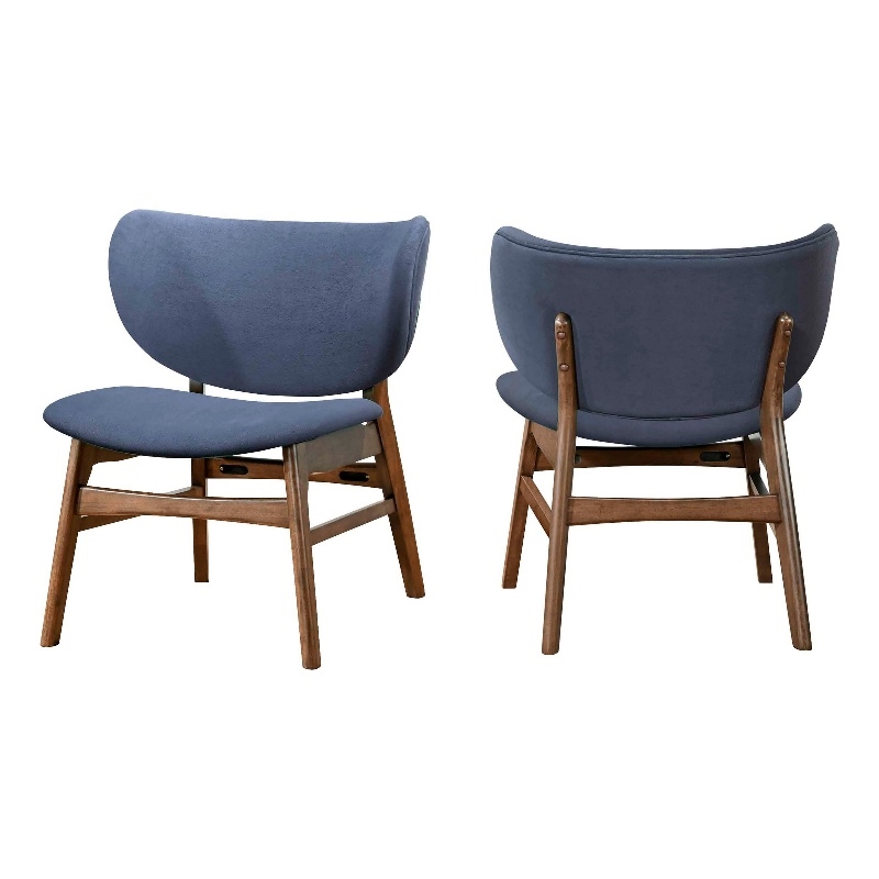 Pemberly Row Dining Side Chair in Slate Blue Polyester Walnut Brown Solid Wood