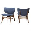Pemberly Row Dining Side Chair in Slate Blue Polyester Walnut Brown Solid Wood