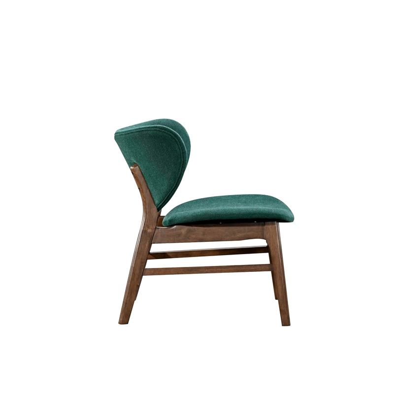 Pemberly Row Dining Side Chair in Rich Green Polyester Walnut Brown Solid Wood