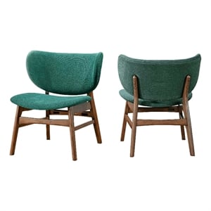 Pemberly Row Dining Side Chair in Rich Green Polyester Walnut Brown Solid Wood