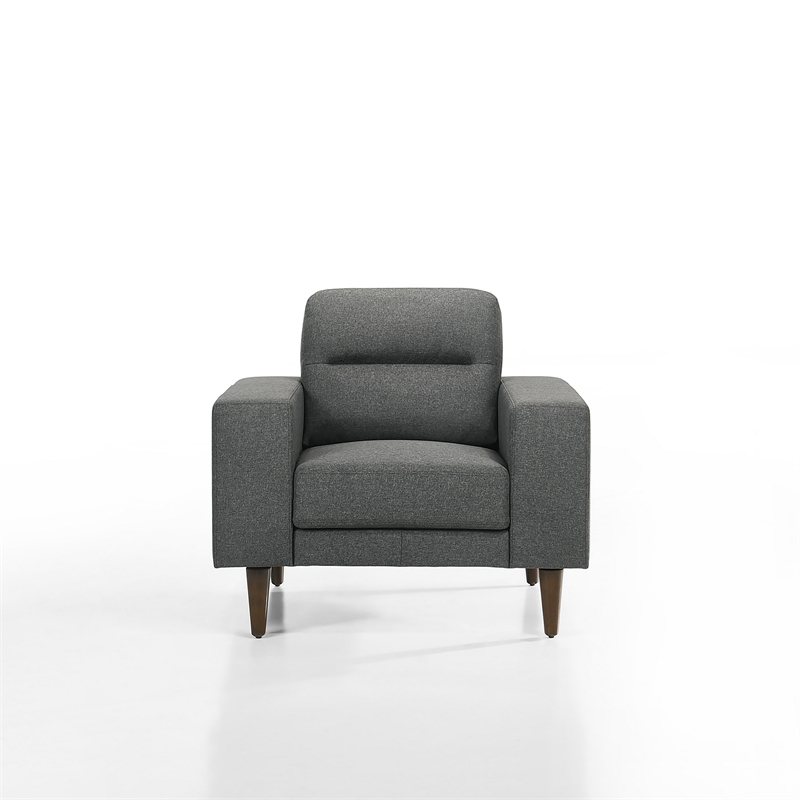 Pemberly Row Accent Chair Plush Gray Fabric with Classic Tapered Wood Legs