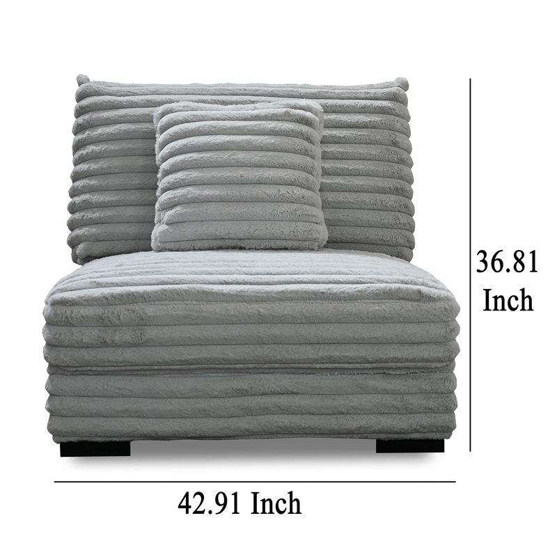 Pemberly Row Armless Accent Chair in Gray Polyester Corduroy Soft Cushioned
