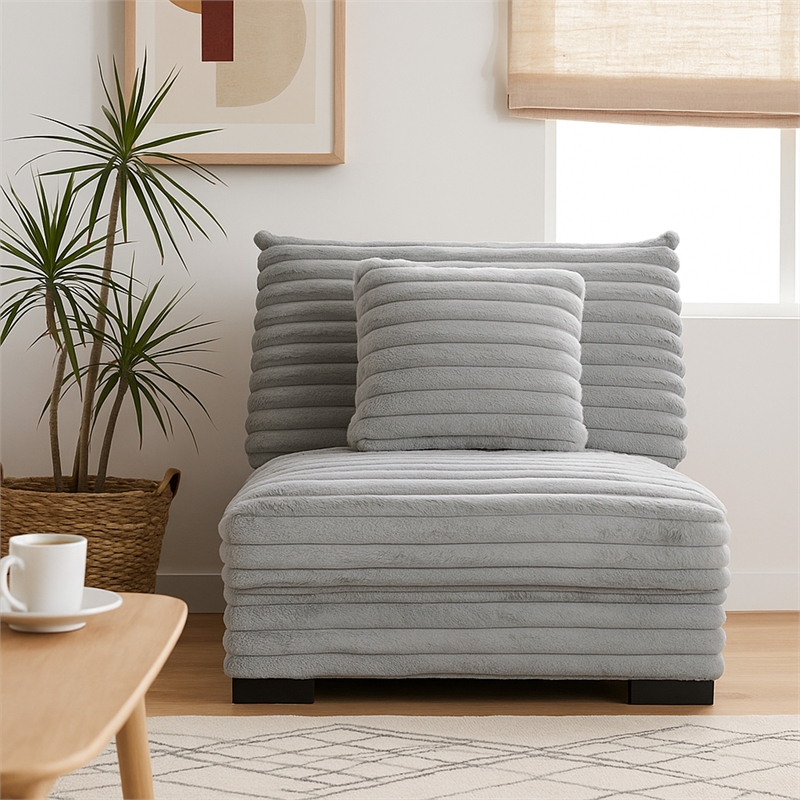 Pemberly Row Armless Accent Chair in Gray Polyester Corduroy Soft Cushioned