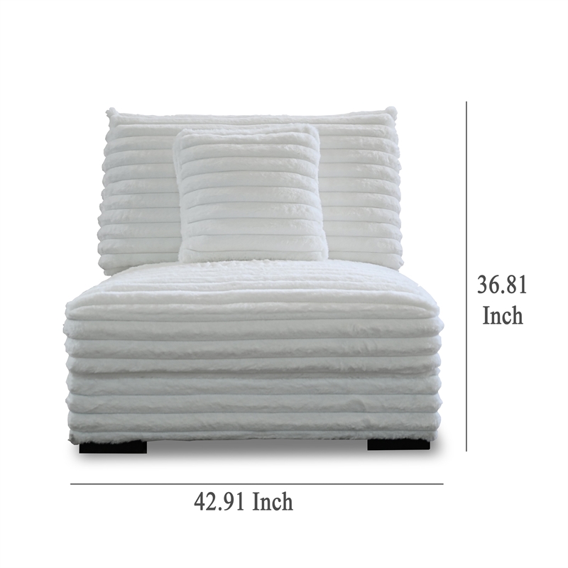Pemberly Row Armless Accent Chair in White Polyester Corduroy Soft Cushioned