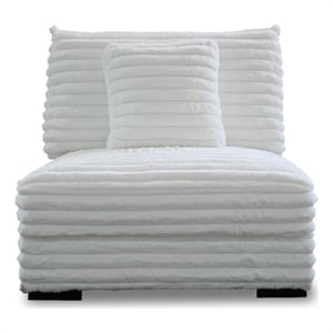 Pemberly Row Armless Accent Chair in White Polyester Corduroy Soft Cushioned