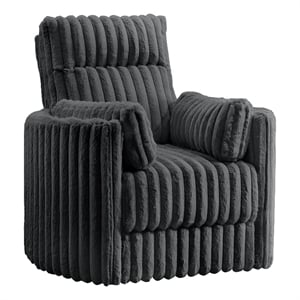 Pemberly Row Swivel Accent Chair Channel Dark Gray Polyester Corduroy 2 Pillows