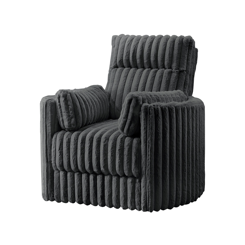 Pemberly Row Swivel Accent Chair Channel Dark Gray Polyester Corduroy 2 Pillows