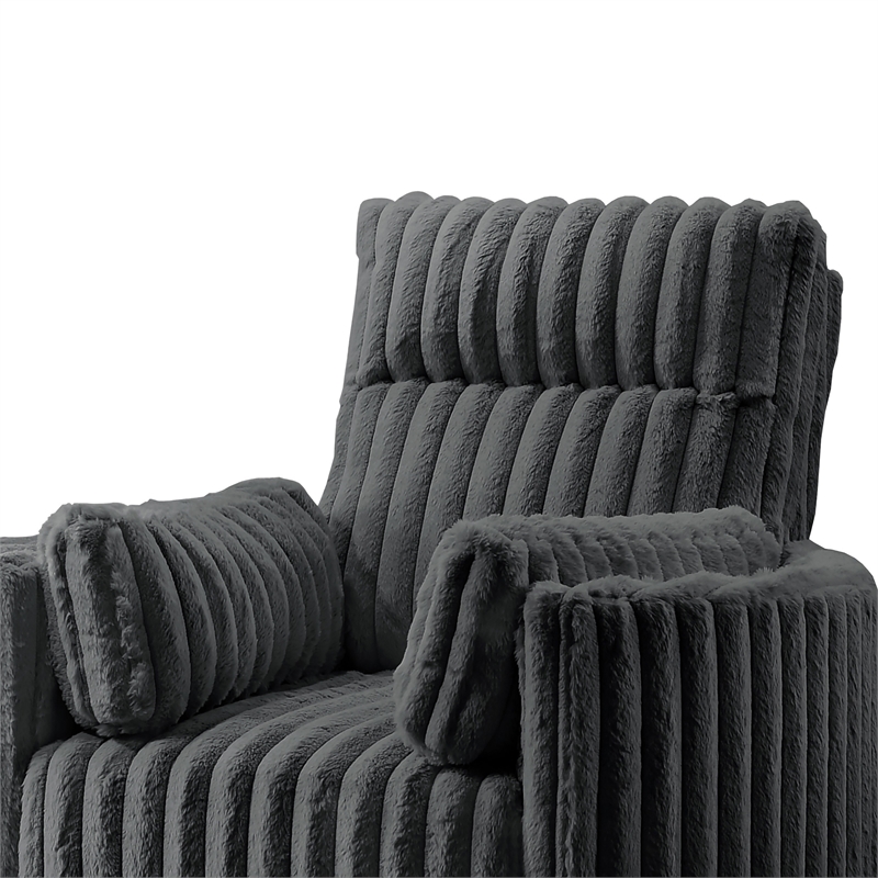 Pemberly Row Swivel Accent Chair Channel Dark Gray Polyester Corduroy 2 Pillows