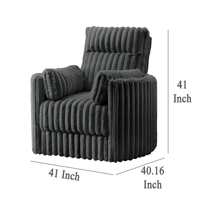 Pemberly Row Swivel Accent Chair Channel Dark Gray Polyester Corduroy 2 Pillows