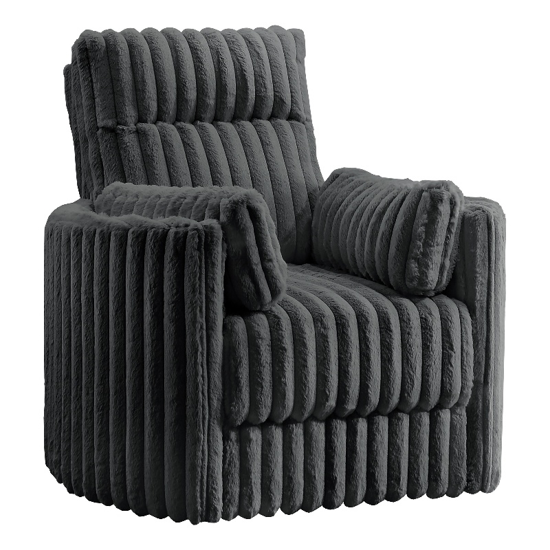 Pemberly Row Swivel Accent Chair Channel Dark Gray Polyester Corduroy 2 Pillows