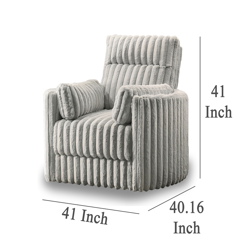 Pemberly Row Swivel Accent Chair Channel Gray Polyester Corduroy with 2 Pillows