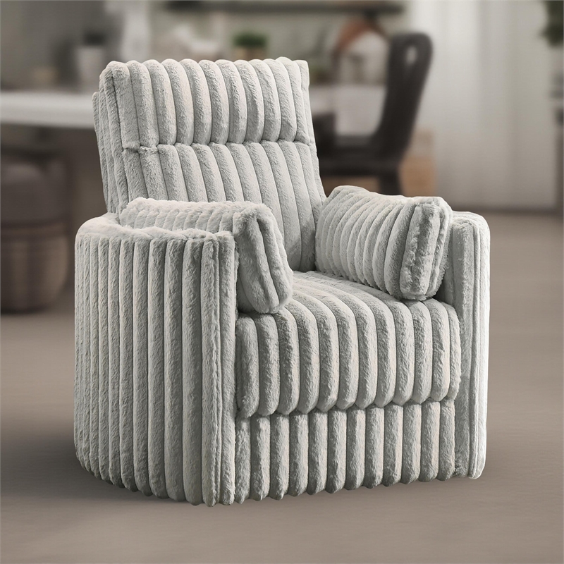 Pemberly Row Swivel Accent Chair Channel Gray Polyester Corduroy with 2 Pillows