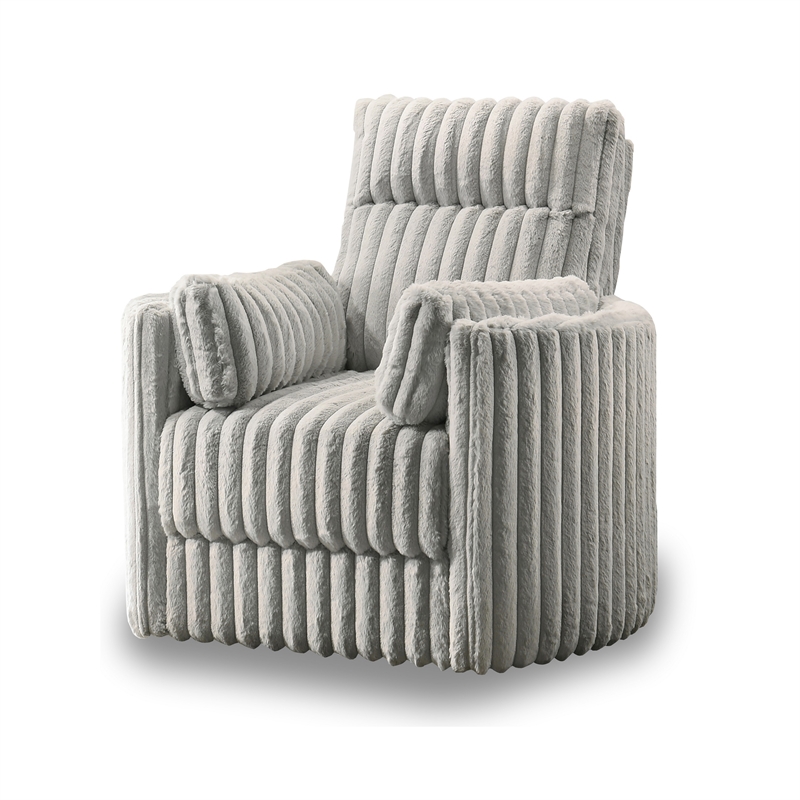 Pemberly Row Swivel Accent Chair Channel Gray Polyester Corduroy with 2 Pillows