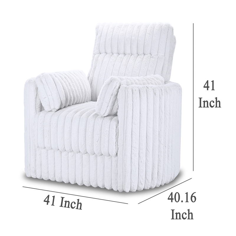 Pemberly Row Swivel Accent Chair Channel White Polyester Corduroy with 2 Pillows