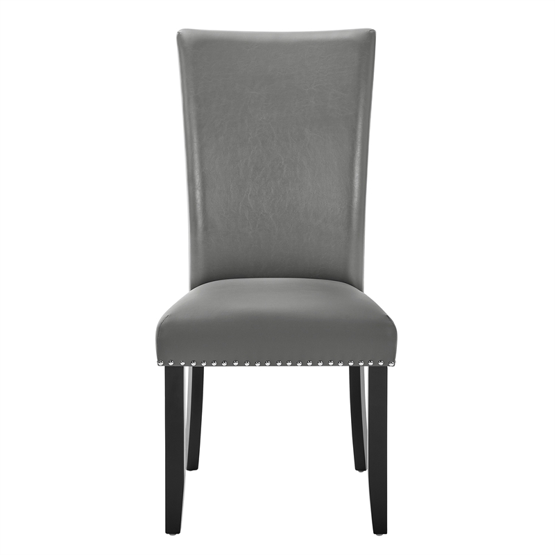 Pemberly Row Dining Chairs Set of 2 Nailhead Trim Gray Fabric Solid Wood