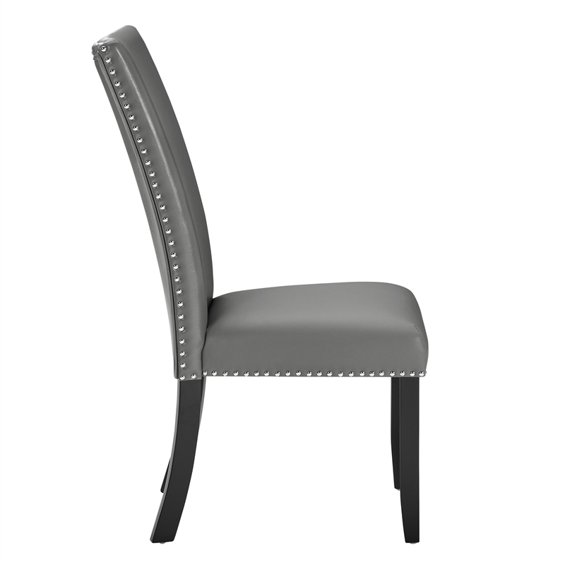 Pemberly Row Dining Chairs Set of 2 Nailhead Trim Gray Fabric Solid Wood