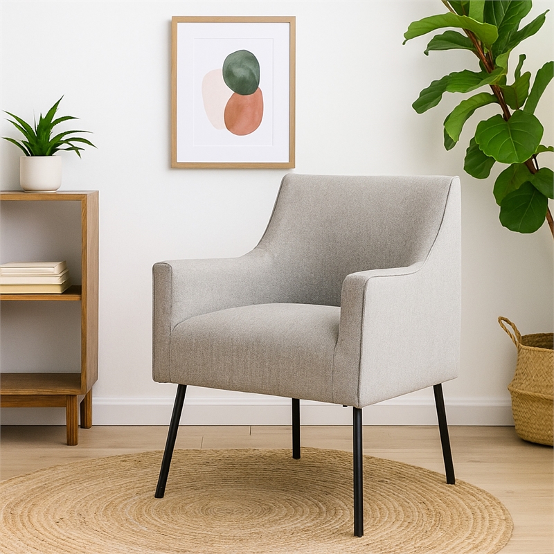 Pemberly Row Accent Chair in Light Gray Polyester with Matte Black Metal Legs