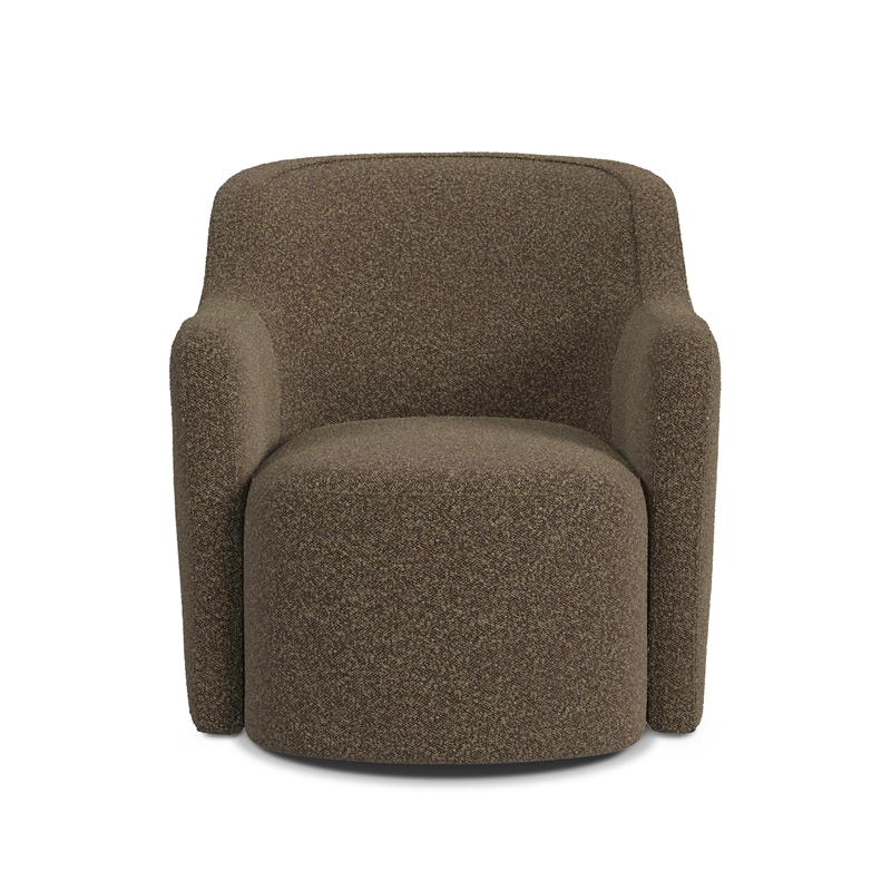 Pemberly Row Swivel Accent Club Chair in Dark Brown Boucle Curved Backrest
