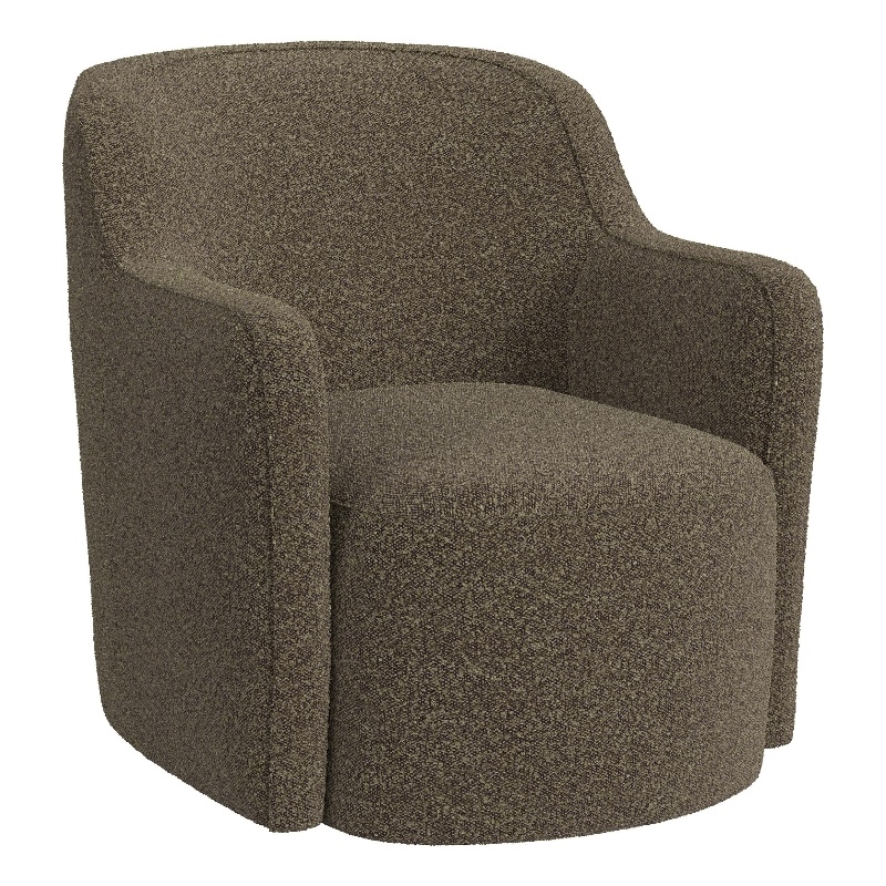 Pemberly Row Swivel Accent Club Chair in Dark Brown Boucle Curved Backrest