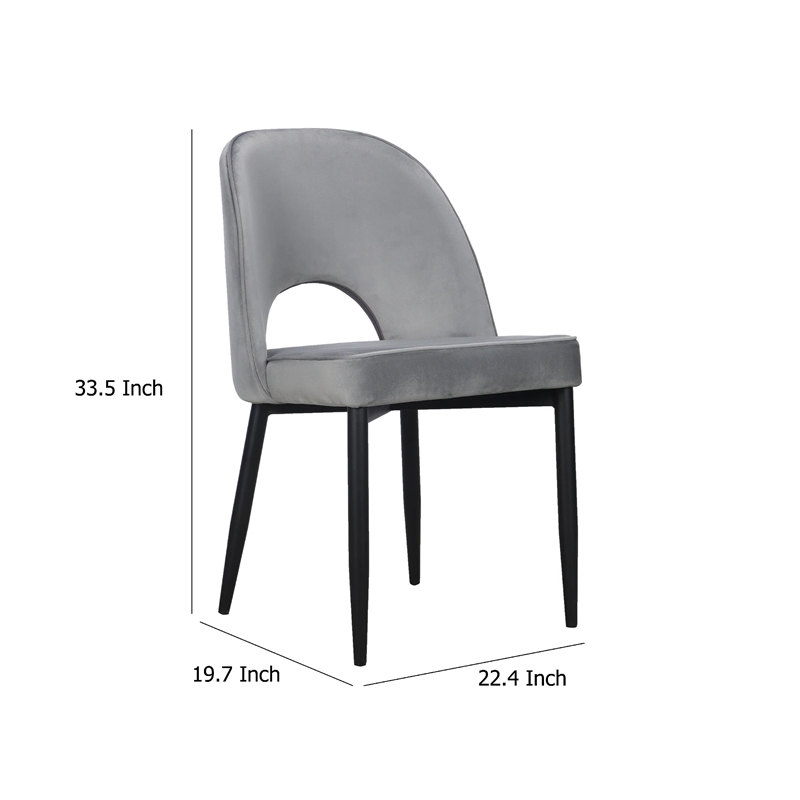 Pemberly Row Set of 2 Dining Chair Gray Fabric Cut Out Backrest Black Legs