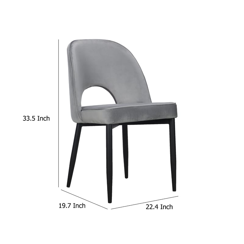 Pemberly Row Set of 2 Dining Chair Gray Fabric Cut Out Backrest Black Legs