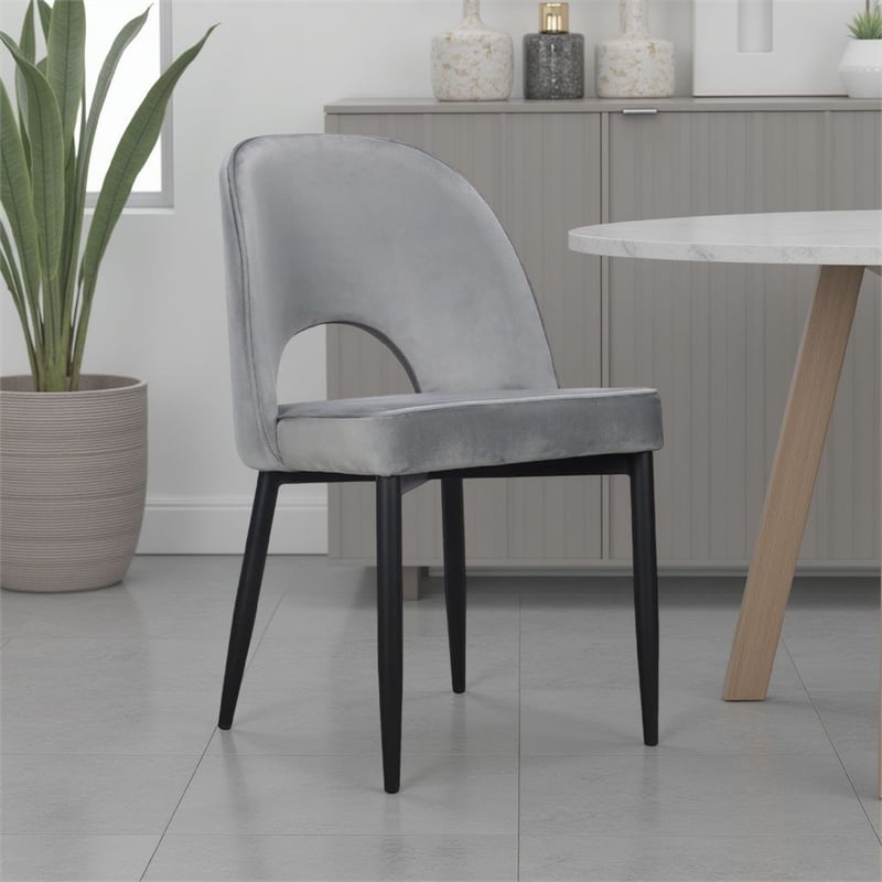 Pemberly Row Set of 2 Dining Chair Gray Fabric Cut Out Backrest Black Legs