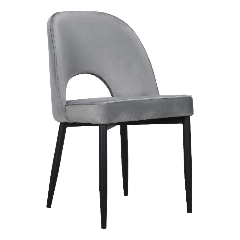 Pemberly Row Set of 2 Dining Chair Gray Fabric Cut Out Backrest Black Legs