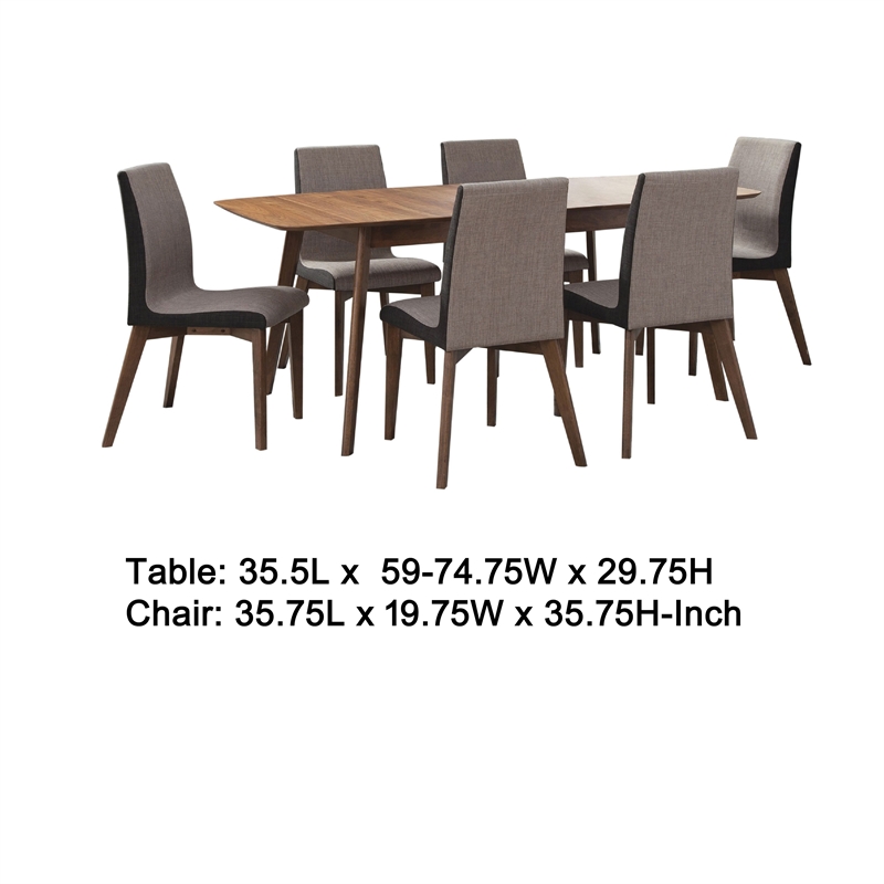 Pemberly Row 7pc Extendable Dining Set with Chairs 59-75 Inch Walnut Brown