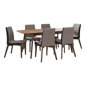 Pemberly Row 7pc Extendable Dining Set with Chairs 59-75 Inch Walnut Brown