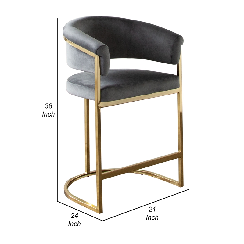 Pemberly Row Counter Height Chair Gray Velvet with Gold Metal Sled Frame