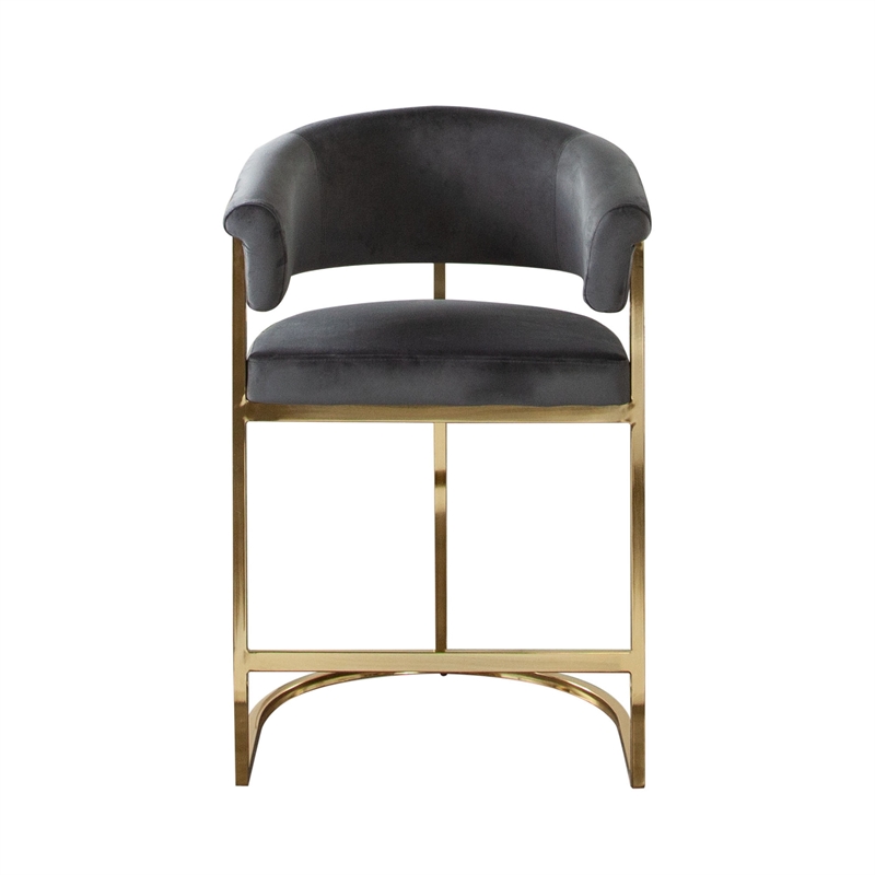 Pemberly Row Counter Height Chair Gray Velvet with Gold Metal Sled Frame