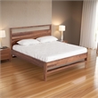Pemberly Row Queen Size Bed Plank Style Tall Headboard in Walnut Brown