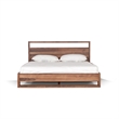 Pemberly Row Queen Size Bed Plank Style Tall Headboard in Walnut Brown