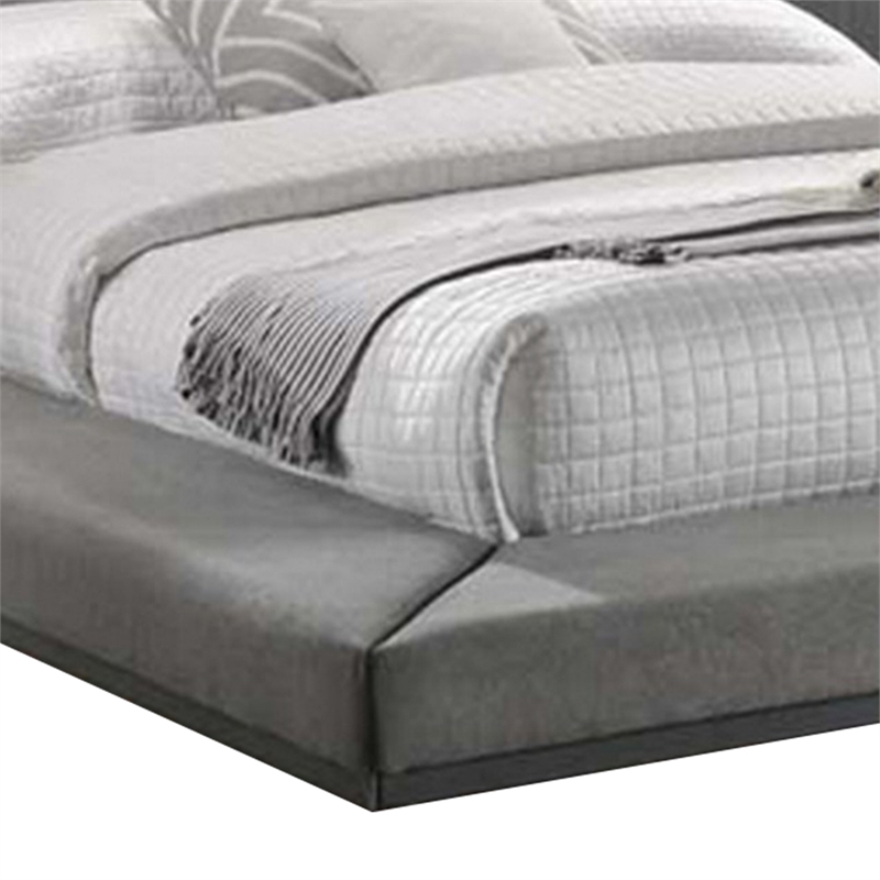 Pemberly Row Queen Bed with Built in Nightstands Low Height Gray Upholstery
