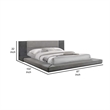 Pemberly Row King Bed Low Height with Built in Nightstands Gray Upholstery