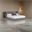 Pemberly Row King Bed Low Height with Built in Nightstands Gray Upholstery