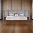 Pemberly Row King Size Bed Gray Upholstered Wide Wall Headboard Walnut Brown