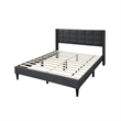 Pemberly Row Queen Size Bed Square Stitched Charcoal Gray Linen Upholstery