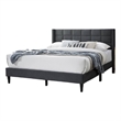 Pemberly Row Queen Size Bed Square Stitched Charcoal Gray Linen Upholstery