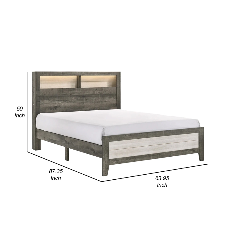 Pemberly Row Low Profile Queen Panel Bed with Built-In Lights Ash Gray Wood