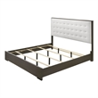 Pemberly Row Queen Size Bed Tufted Cream White Headboard in Dark Brown Wood