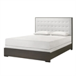 Pemberly Row Queen Size Bed Tufted Cream White Headboard in Dark Brown Wood