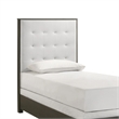 Pemberly Row Twin Size Bed Tufted Cream White Headboard in Dark Brown Wood