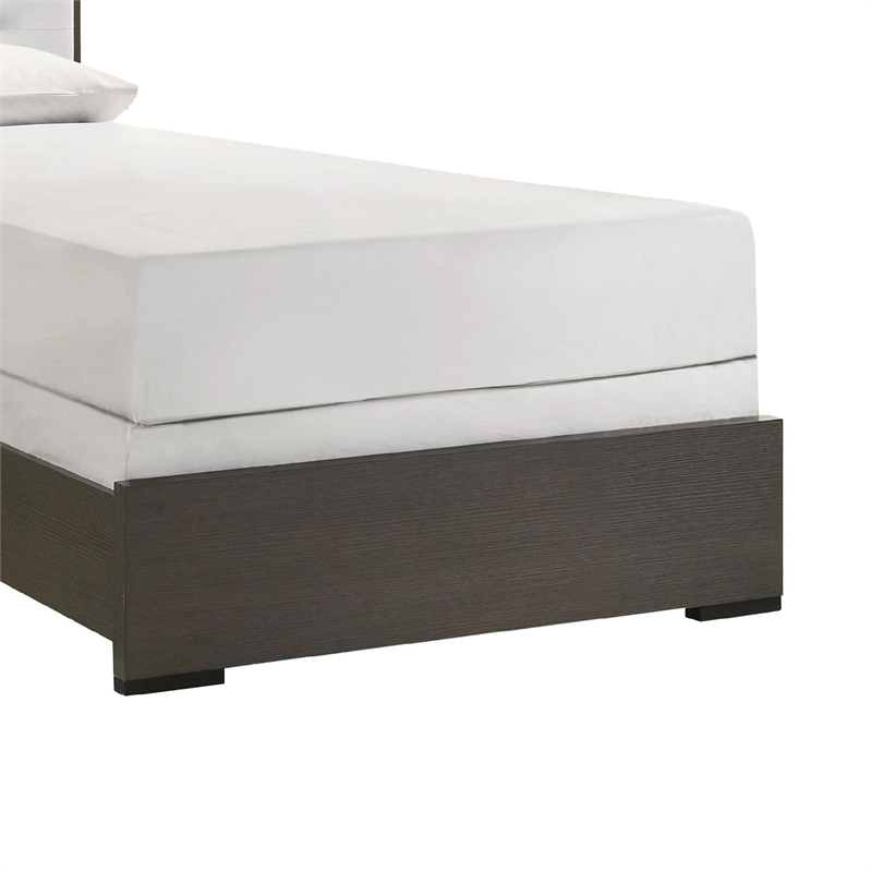 Pemberly Row Twin Size Bed Tufted Cream White Headboard in Dark Brown Wood