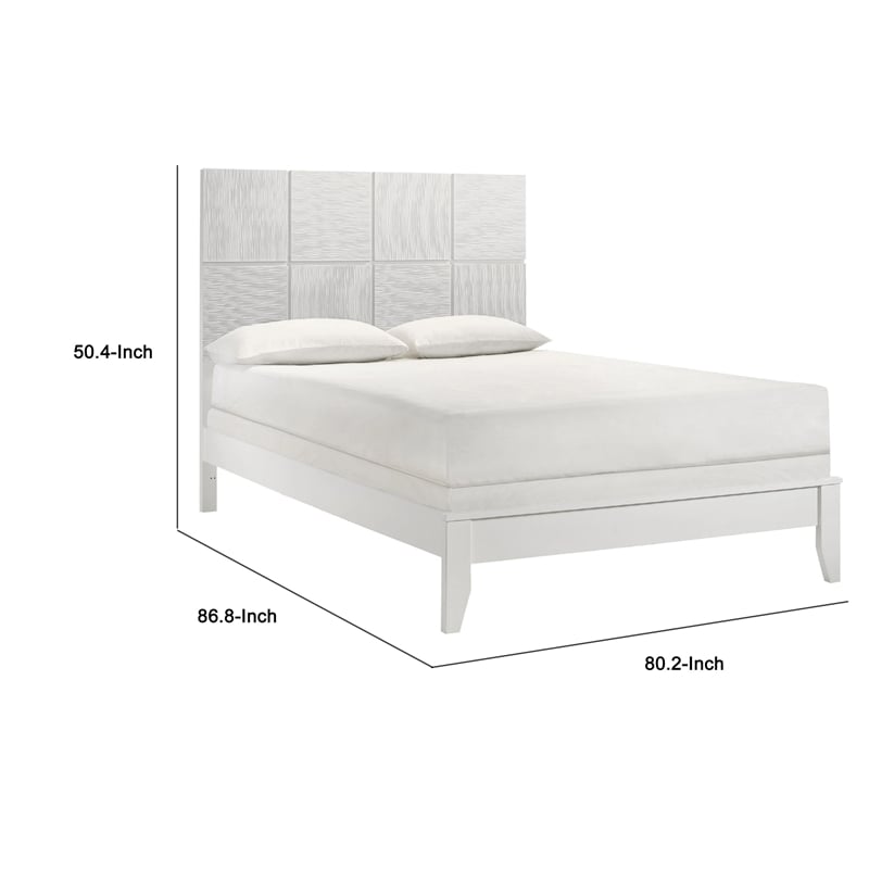 Pemberly Row Twin Size Bed Grid Pattern Headboard Tapered Legs in White