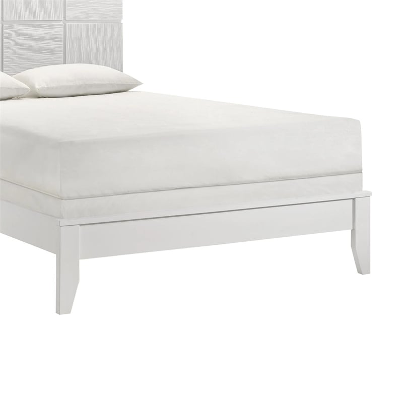 Pemberly Row Twin Size Bed Grid Pattern Headboard Tapered Legs in White